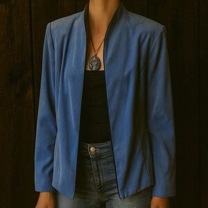 Vintage Fashion Bug Velvety Sky Blue Mandarin Color Lightweight Blazer Size 8